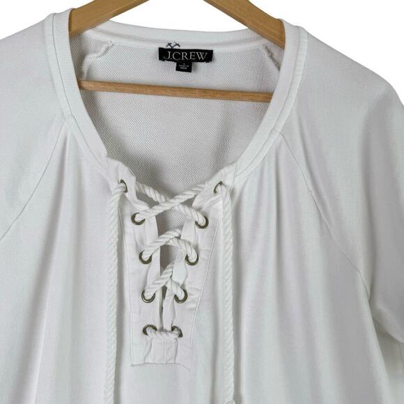 J.Crew University Terry Short-Sleeve‎ Lace-Up Cotton Top in White, Size Small - Picture 3 of 8